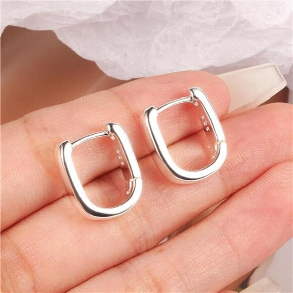 Sterling Silver Chunky Hoop Earrings Small Thick Huggie Hypoallergenic Hoops - Picture 5 of 7